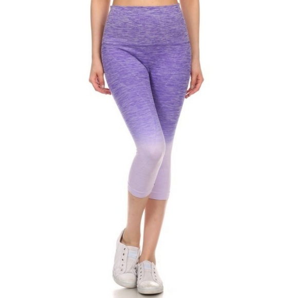 Pants - Dip Dye Ombre Athletic Fold Over Capri Leggings PU